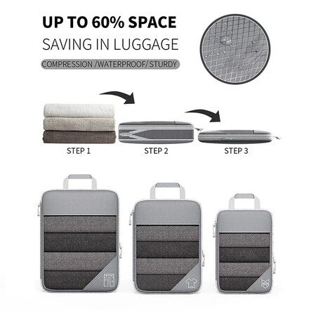 Compression Packing Cube for Suitcase, 6 Pcs Travel Luggage Organizer (Cream-Coloured)