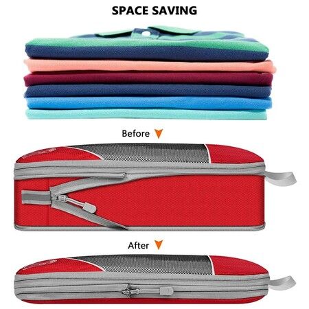 Compression Packing Cube for Suitcase, 6 Pcs Travel Luggage Organizer (Cream-Coloured)