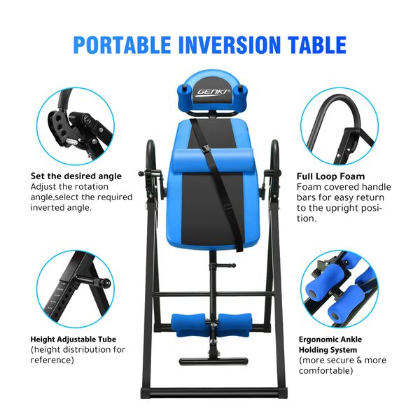 Genki Inversion Table Back Stretching Gravity Inverter Exercise Machine Home Gym Fitness Equipment Stretcher Foldable