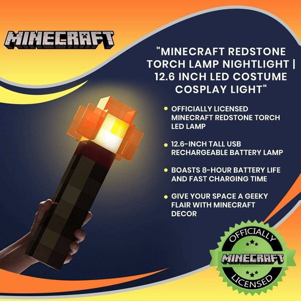 Minecraft Toys Redstone LED Flashlight | USB Rechargeable For Night Light, Costume And Role Play