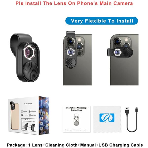 Phone Microscope Pocket Camera Lens Attachment Microscope 100X With Universal Clip Fits for All Smartphone