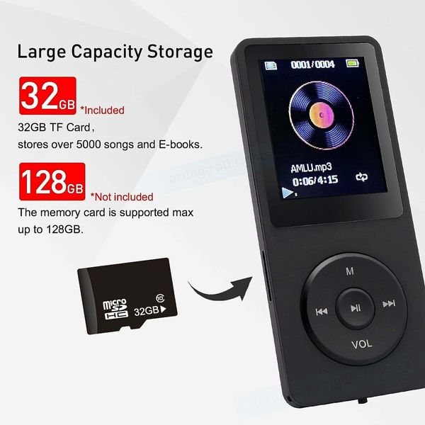 MP3 Player With 32GB Memory Card, Portable HiFi Lossless Sound MP3 Mini Music Player