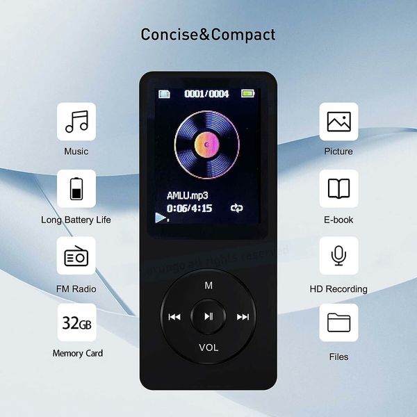 MP3 Player With 32GB Memory Card, Portable HiFi Lossless Sound MP3 Mini Music Player