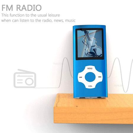 MP3 Music Player with 32GB Memory SD Card, FM Radio, Voice Record (Blue)