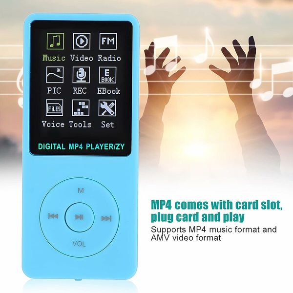 Mp3 Player, Mini Plug Card Video MP4 1.8 Inch Max Support 32GB for Running (Blue)