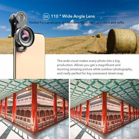 5 -in-1 HD Mobile Phone Camera Phone Lens Set-10x Macro Lens,2X Telephoto Lens,110°Wide Angle,170°Super Wide Angle,195°Fisheye for Smartphones