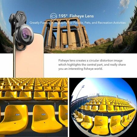 5 -in-1 HD Mobile Phone Camera Phone Lens Set-10x Macro Lens,2X Telephoto Lens,110°Wide Angle,170°Super Wide Angle,195°Fisheye for Smartphones