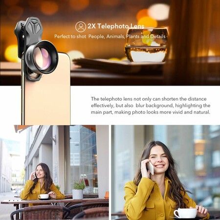 5 -in-1 HD Mobile Phone Camera Phone Lens Set-10x Macro Lens,2X Telephoto Lens,110°Wide Angle,170°Super Wide Angle,195°Fisheye for Smartphones