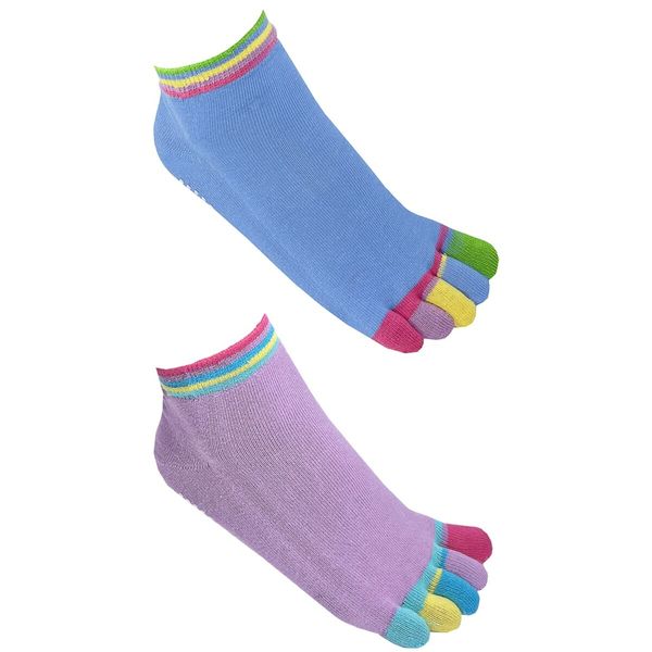 2 Pairs Yoga Socks for Women with Grips, Pilates Socks, Barre Socks ,Women's Non-Slip Grip Toe Socks-Purple & Blue