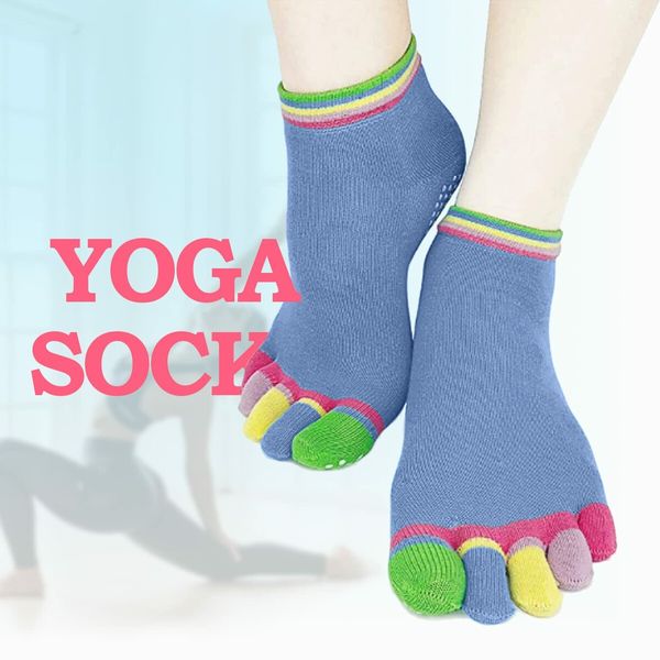 2 Pairs Yoga Socks for Women with Grips, Pilates Socks, Barre Socks ,Women's Non-Slip Grip Toe Socks-Purple & Blue