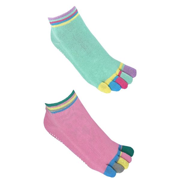 2 Pairs Yoga Socks for Women with Grips, Pilates Socks, Barre Socks ,Women's Non-Slip Grip Toe Socks-Pink & Green