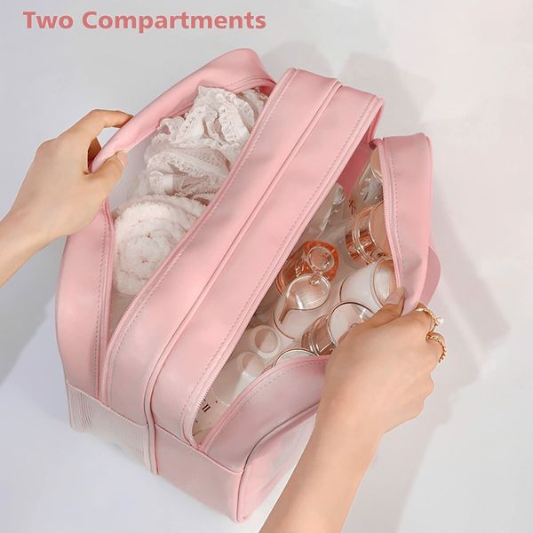 Travel Toiletry Bag for Women and Men with Handle Makeup Cosmetic Organizer Bag for Travel Toiletries Accessories (Pink)