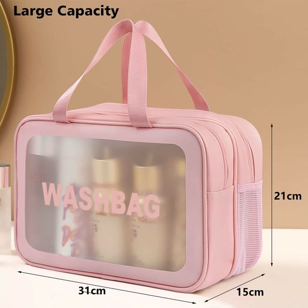 Travel Toiletry Bag for Women and Men with Handle Makeup Cosmetic Organizer Bag for Travel Toiletries Accessories (Pink)