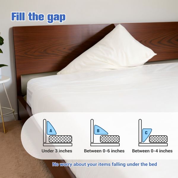 King Size Bed Pillow Wedge Gap Filler Cushion Foam Headboard Bedrest Comfortable with Side Pockets Grey