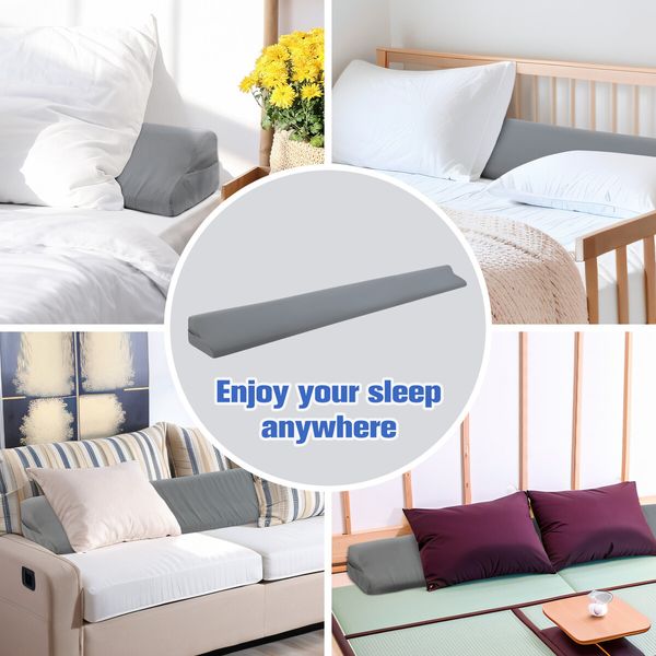 King Size Bed Pillow Wedge Gap Filler Cushion Foam Headboard Bedrest Comfortable with Side Pockets Grey