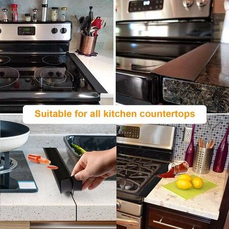 Kitchen Stove Counter Gap Cover,Silicone Gap Cover with Heat Resistant Wide & Long Gap Filler Used for Protect Gap Filler Sealing Spills in Kitchen Counter,Stovetops Black 21 Inches (2 Pack)