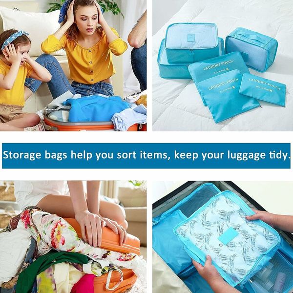 6Pcs Travel Luggage Packing Organizer, Packing Cubes, Luggage Organizer Bag (Blue)