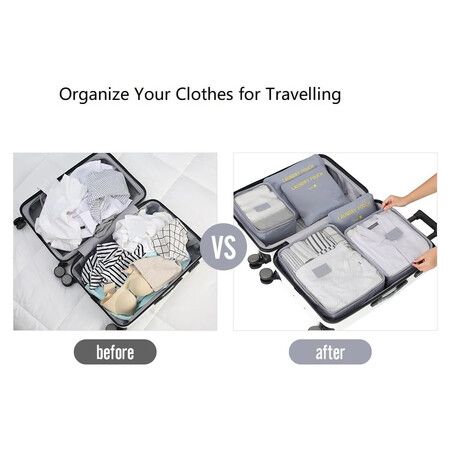 6Pcs Travel Luggage Packing Organizer, Packing Cubes, Luggage Organizer Bag (Grey)