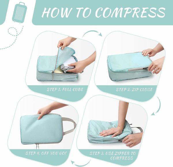 Compression Packing Cubes for Suitcases Travel Essentials 8 Set Expandable Travel Bags Organizer for Luggage(8pcs-turquoise)