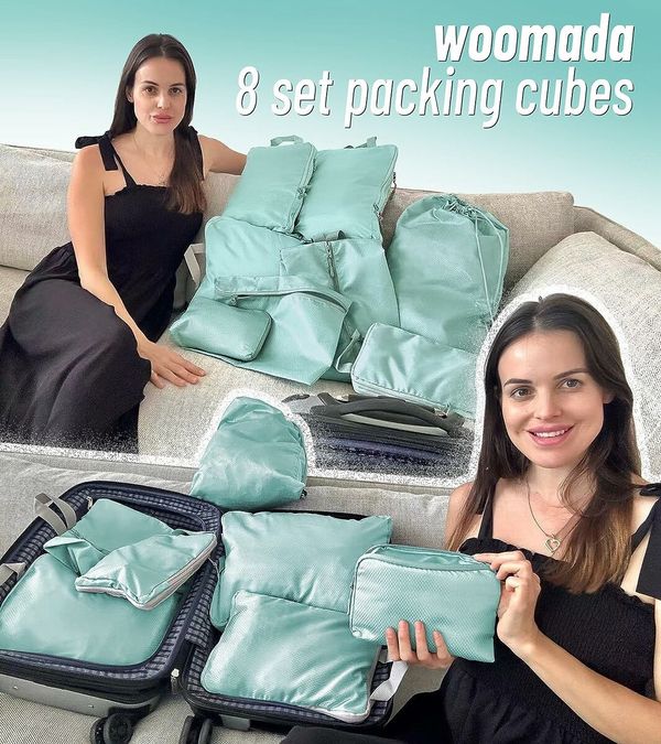 Compression Packing Cubes for Suitcases Travel Essentials 8 Set Expandable Travel Bags Organizer for Luggage(8pcs-turquoise)