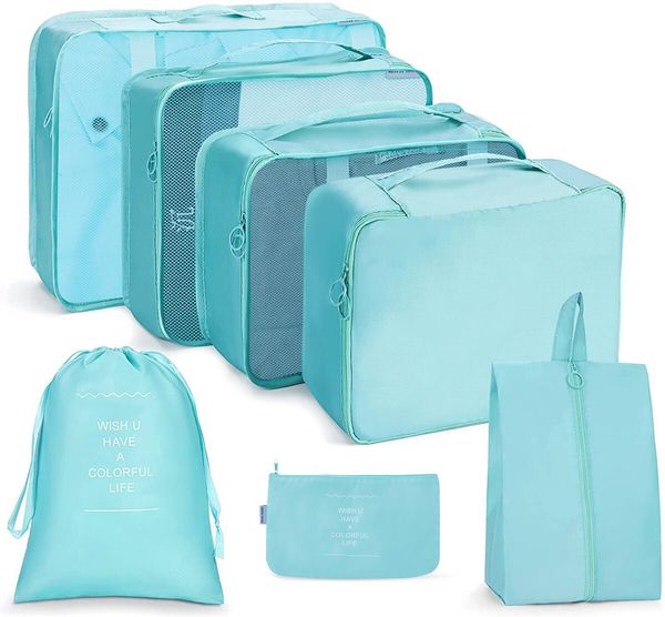 7 Pcs Packing Cubes for Travel, Travel Organizer Bags for Man and Woman (Blue)