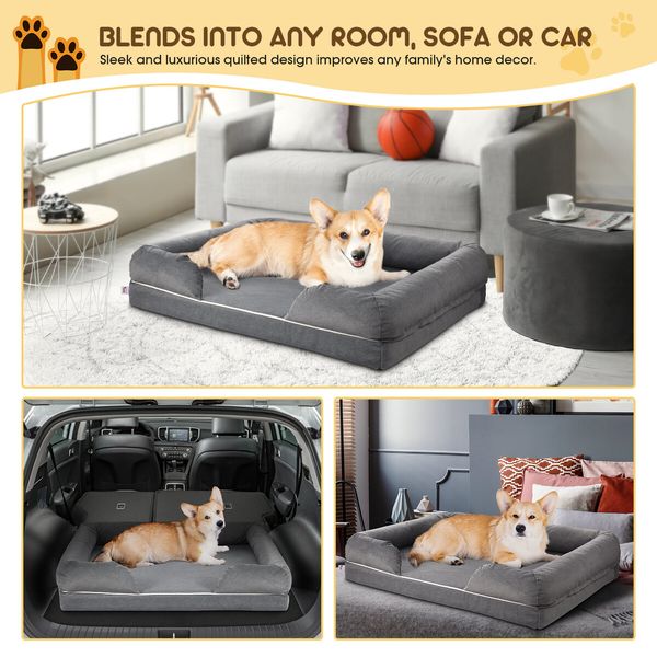 Dog Bed Orthopedic Pet Cat Calming Sofa Couch Memory Foam Cushion Large Mattress Waterproof Liner Removable Washable Cover Bolster Lounger