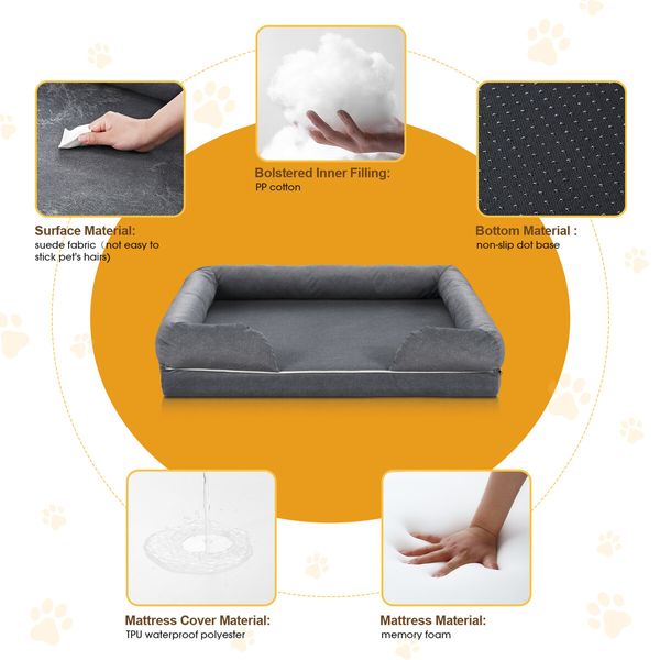 Dog Bed Orthopedic Pet Cat Calming Sofa Couch Memory Foam Cushion Large Mattress Waterproof Liner Removable Washable Cover Bolster Lounger