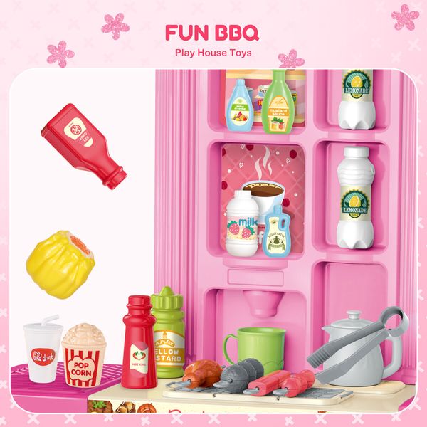 3 IN 1 Pretend Kitchen Play Role Cooking Toys Set Children Cookery Cookware Playset Plastic Accessories Kids Toddler Gift Pink