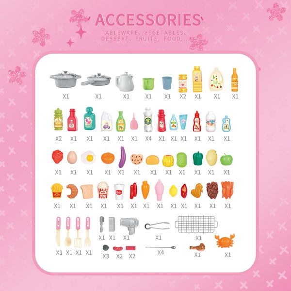 3 IN 1 Pretend Kitchen Play Role Cooking Toys Set Children Cookery Cookware Playset Plastic Accessories Kids Toddler Gift Pink