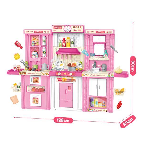 3 IN 1 Pretend Kitchen Play Role Cooking Toys Set Children Cookery Cookware Playset Plastic Accessories Kids Toddler Gift Pink