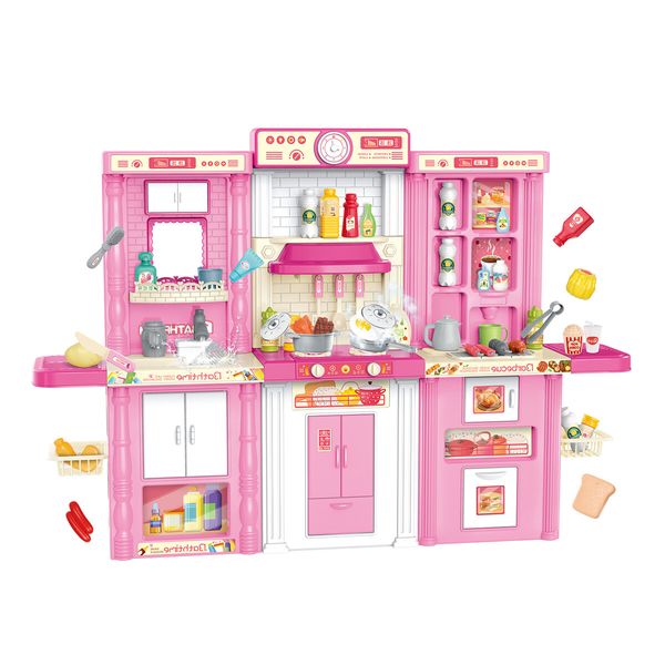 3 IN 1 Pretend Kitchen Play Role Cooking Toys Set Children Cookery Cookware Playset Plastic Accessories Kids Toddler Gift Pink