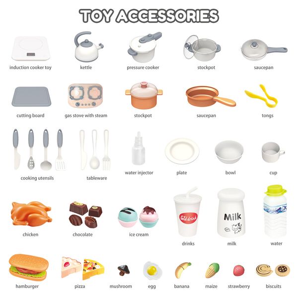 Pretend Kitchen Play Role Cooking Toys Set Children Cookery Cookware Playset Plastic 41 PCS Accessories