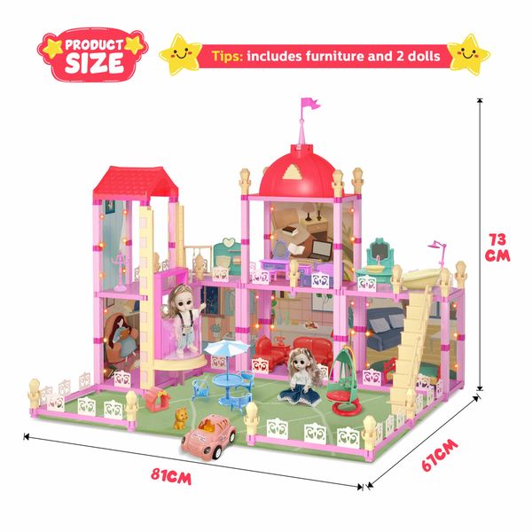 Doll House Barbie Dream Play Furniture Playhouses Toys Dollhouse Princess Castle Light With  Elevator 6 Rooms 2 Stories 73cm