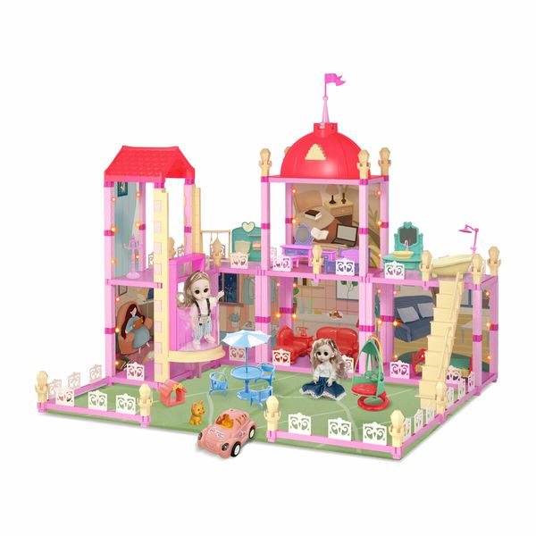 Doll House Barbie Dream Play Furniture Playhouses Toys Dollhouse Princess Castle Light With  Elevator 6 Rooms 2 Stories 73cm