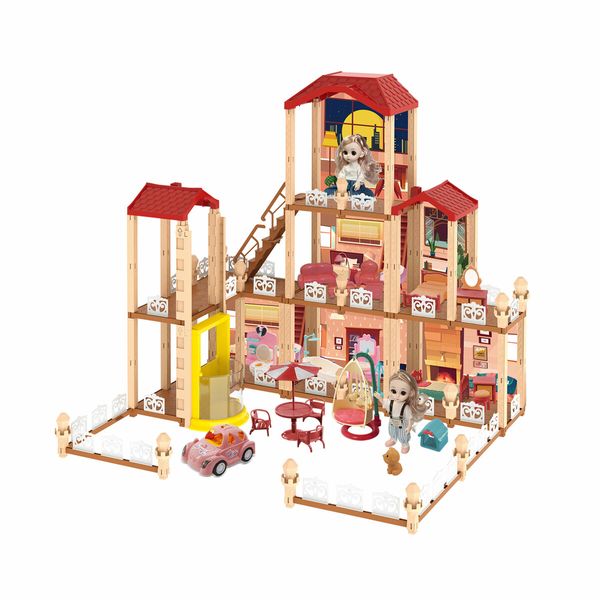 Doll House Barbie Dream Play Furniture Playhouses Toys Dollhouse Princess Castle Light with Elevator 8 Rooms 3 Stories 79cm