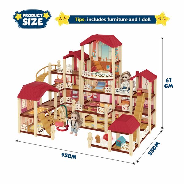 Doll House Dream Play Furniture Playhouses Toys Dollhouse Princess Castle Light 22 Rooms 4 Stories 67cm