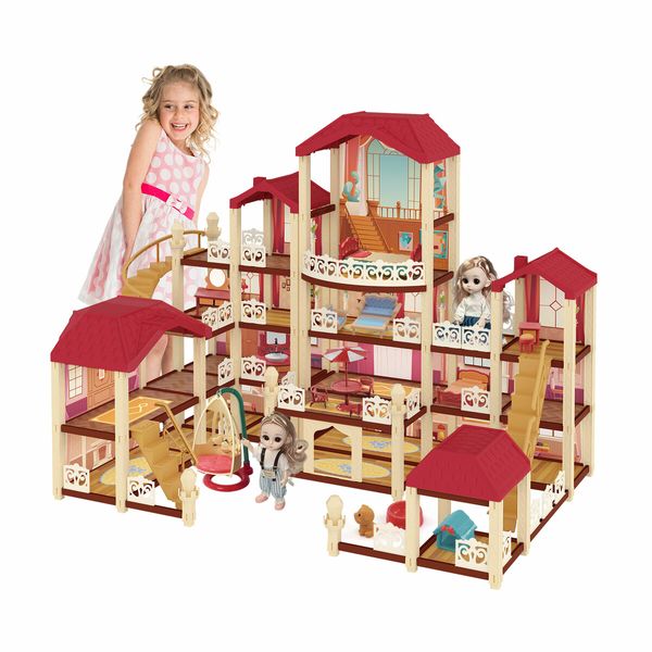Doll House Dream Play Furniture Playhouses Toys Dollhouse Princess Castle Light 22 Rooms 4 Stories 67cm