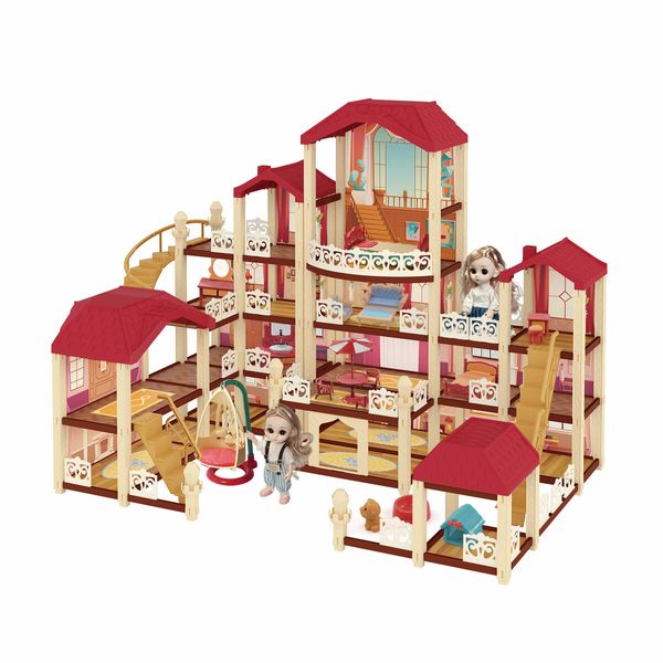 Doll House Dream Play Furniture Playhouses Toys Dollhouse Princess Castle Light 22 Rooms 4 Stories 67cm