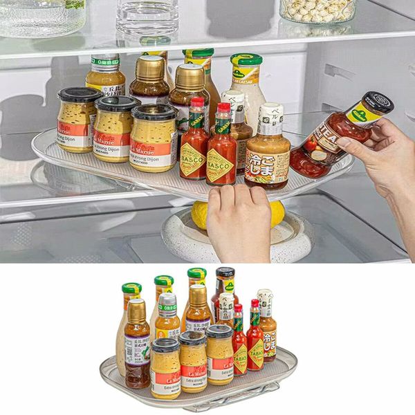 360 Turntable Organizer for Refrigerator, Clear Rectangular Fridge Organizer Storage for Cabinet, Table, Pantry, Kitchen, Countertop