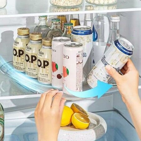 Double-layer Turntable Organizer for Refrigerator, Clear Rectangular Fridge Organizer Storage for Cabinet, Table, Pantry, Kitchen, Countertop