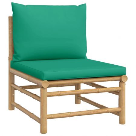 Garden Middle Sofa with Green Cushions Bamboo