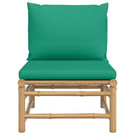 Garden Middle Sofa with Green Cushions Bamboo