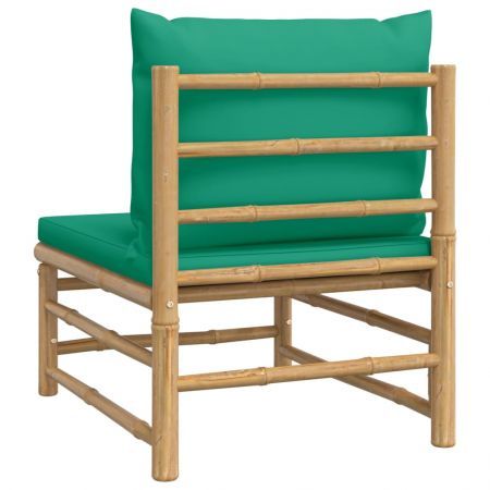 Garden Middle Sofa with Green Cushions Bamboo