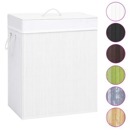 Bamboo Laundry Basket with 2 Sections White 100 L