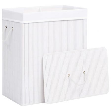 Bamboo Laundry Basket with 2 Sections White 100 L