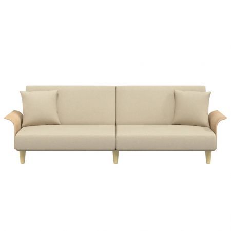 Sofa Bed with Armrests Cream Fabric