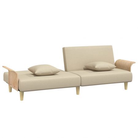 Sofa Bed with Armrests Cream Fabric