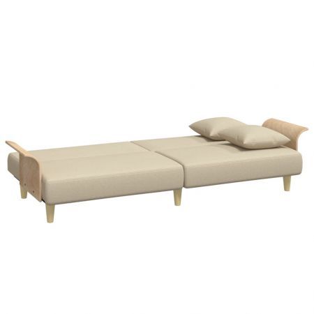 Sofa Bed with Armrests Cream Fabric