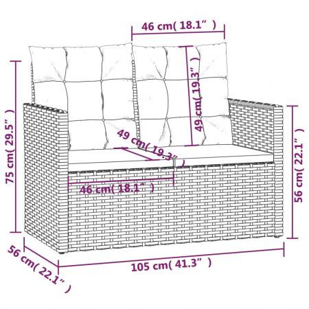 Garden Bench with Cushions Grey 105 cm Poly Rattan