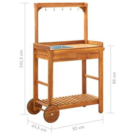 Garden Kitchen Trolley Solid Wood Acacia 92x43.5x141.5 cm